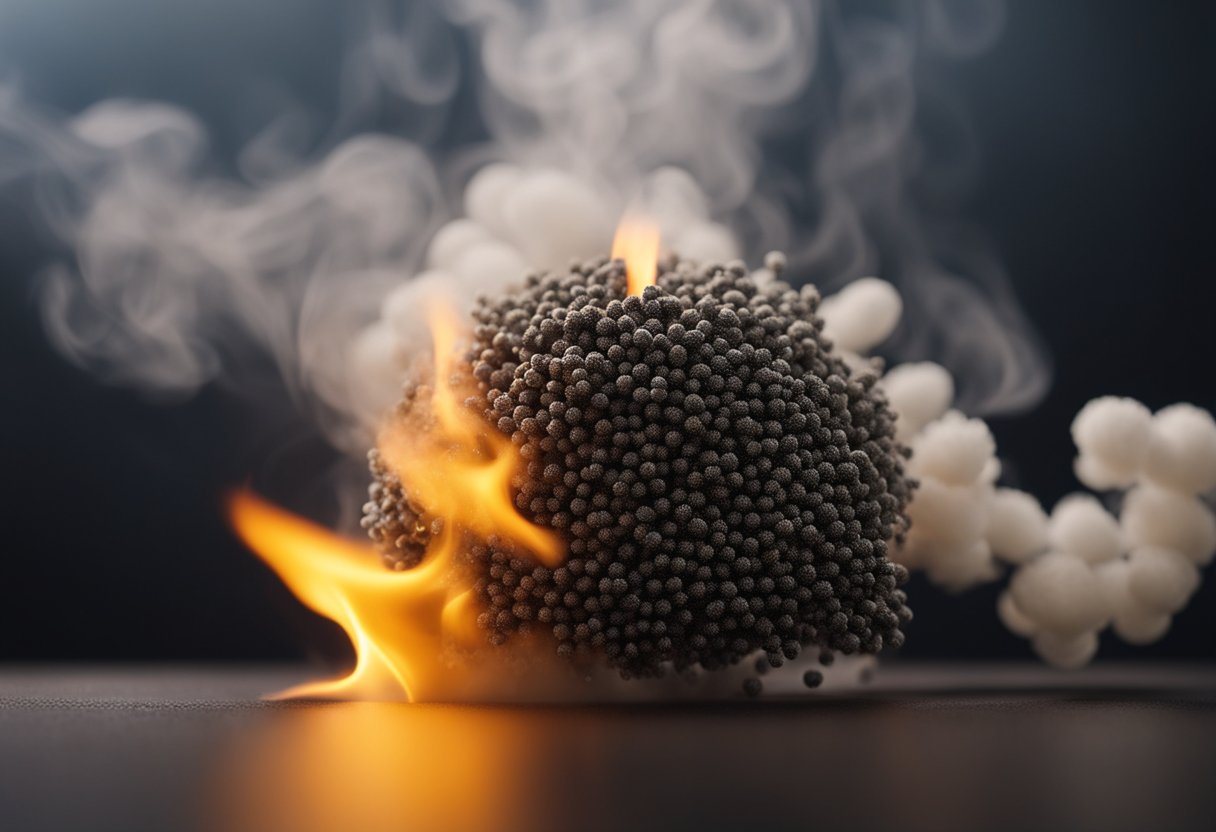 Burning process of granule membrane, with flames and smoke rising