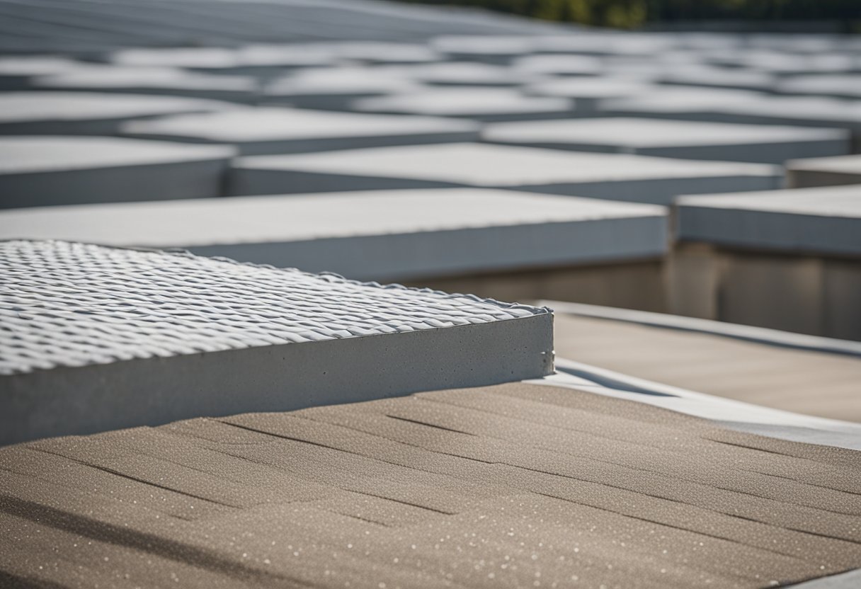 A concrete roof membrane being installed on a building's structure