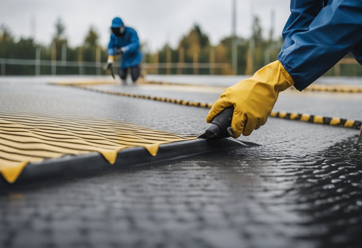 A waterproofing membrane by Sika is being applied to a surface, creating a seamless and protective barrier against water infiltration